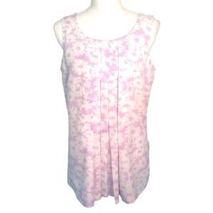 New York & Company Women's Sleeveless Purple Floral Pleated Tank Shirt Size Med